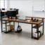 Bureau d'ordinateur spacieux pour deux personnes avec support pour écran ergonomique et rangement ouvert, parfait pour la maison ou le bureau