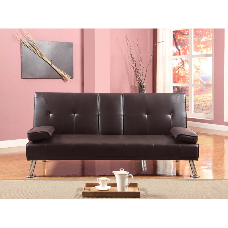 Comerford 3 Seater Faux Leather Sofa Bed, Brown, 51cm H x 162cm W x 80cm D