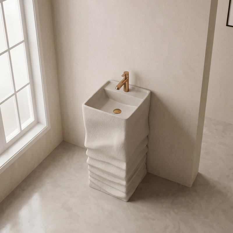 17'' Freestanding Solid Surface Pedestal Bathroom Sink