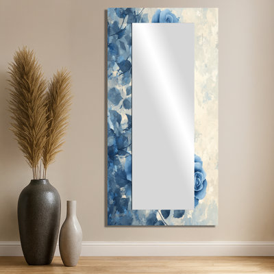 Jardin de roses bleues en velours II - miroir floral pour décoration murale - imprimé sur métal