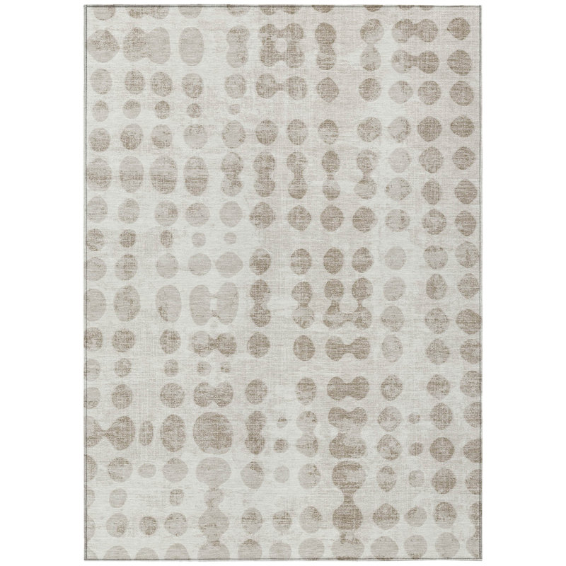 Tapis extérieur lavable abstrait ivoire et beige 5 pi x 8 pi