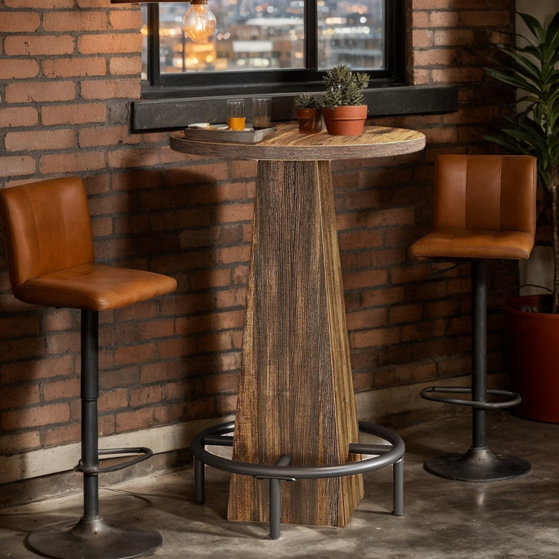 Table de bar ronde, table de comptoir avec repose-pieds pour des réceptions décontractées, Brown