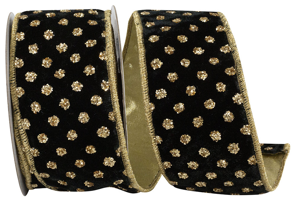 Dot Jumbo Glitter Plush Velvet Deluxe Backed Wired Edge Ribbon The Holiday Aisle Finish: Black, Size: 2.5 H x 6 W x 6 D