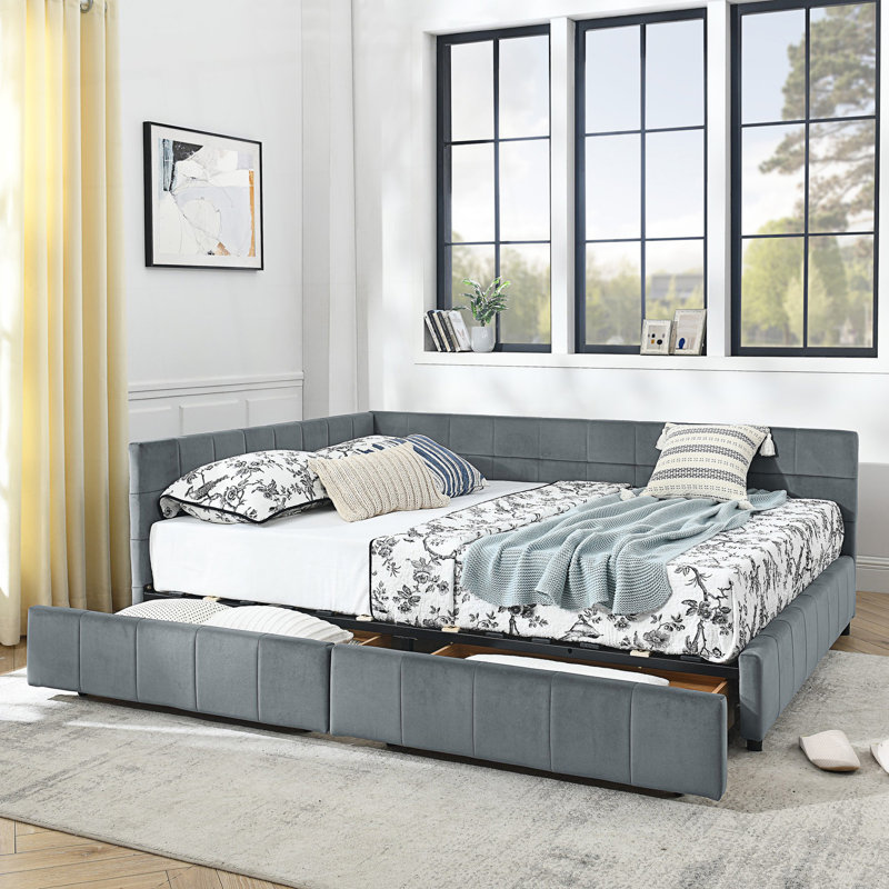 Structure de lit capitonnée avec rangement, canapé-lit avec dossier et accoudoirs confortables, lit pour chambre à coucher, salon