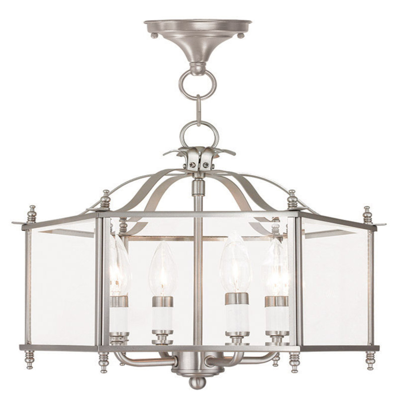 Lustre tambour 4 lumières Azita, Nickel brossé