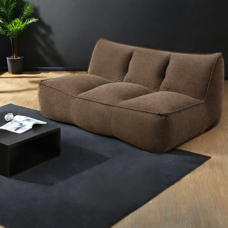 Canapé double Togo à compression, en velours côtelé marron, 135 x 99 x 66 cm, canapé moderne pour la maison, Brown