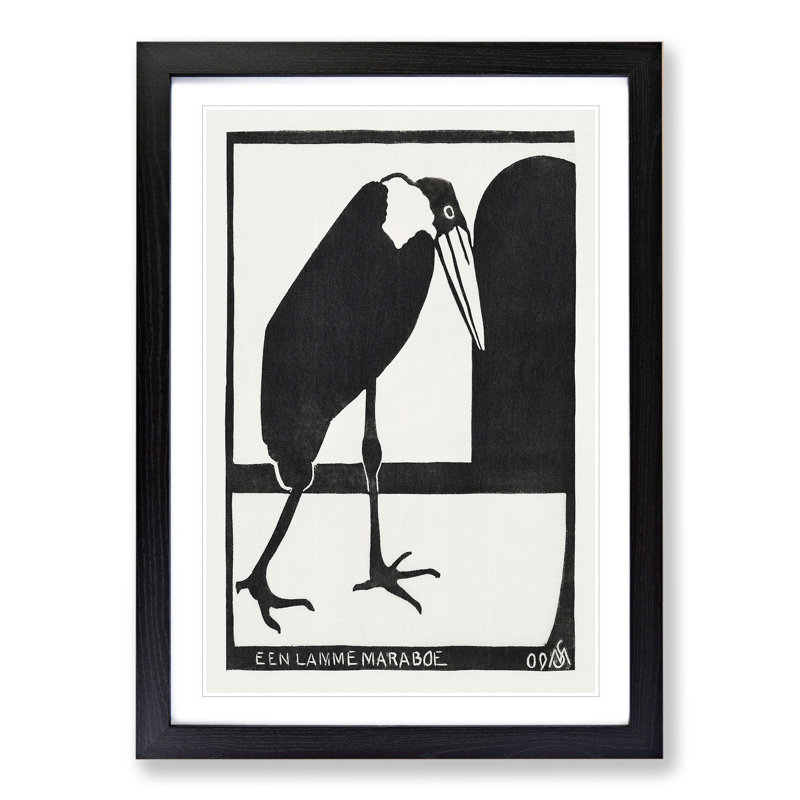 Marabou Bird by Samuel De Mesquita - Picture Frame Painting, 48cm H x 36cm W x 2cm D, Black Framed