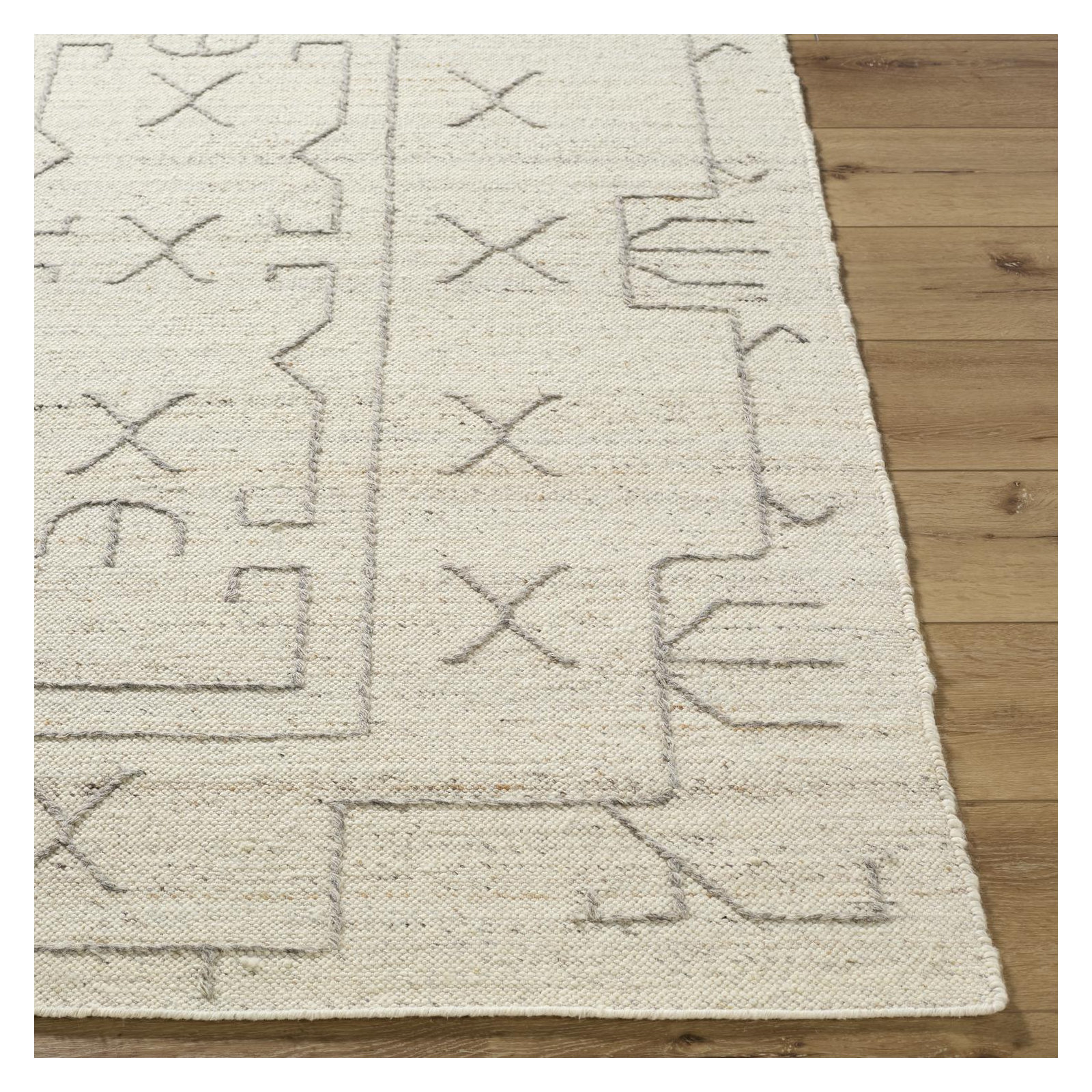 Rectangle Tobbie Geometric Hand Woven Flatweave Wool Area Rug in Pearl, Rectangle 2' x 3'