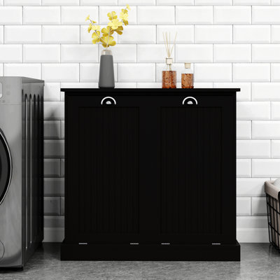 Élégante armoire de trieur de linge en panneau de fibres à densité moyenne avec sacs amovibles, revêtement UV écologique et conception résistante à l'humidité