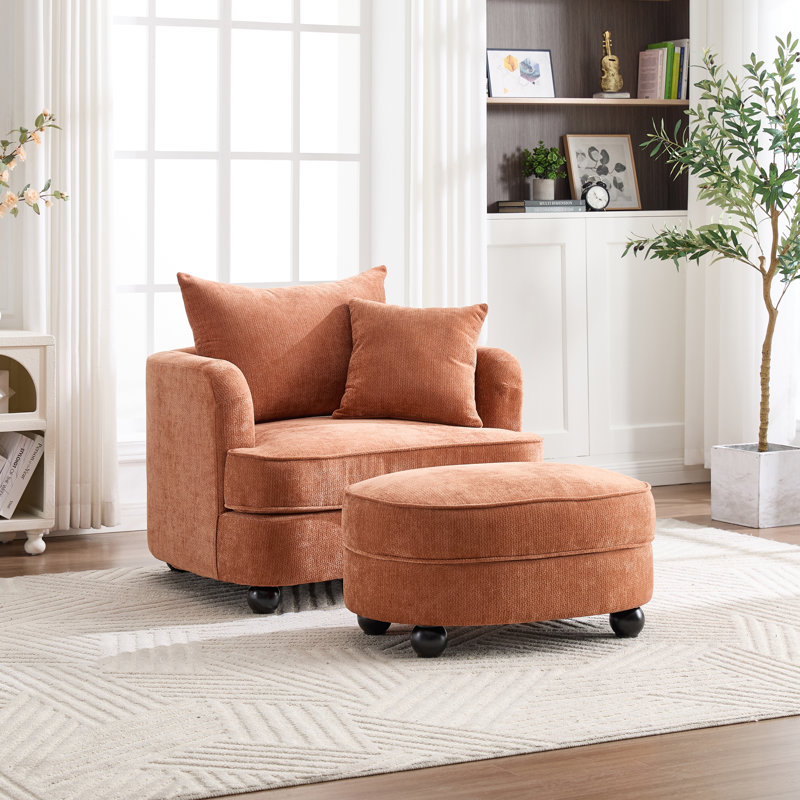 Fauteuil d'appoint 40,2 po en chenille avec repose-pieds elliptique, Orange