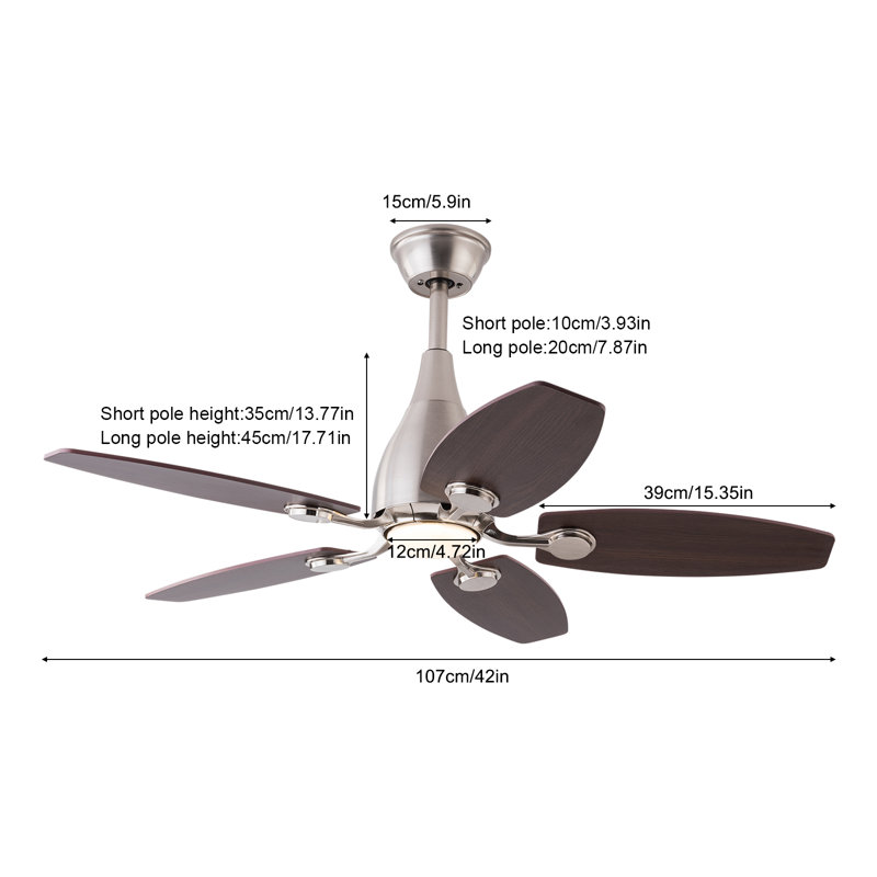 5 - Blade 42Inch Propeller Ceiling Fan with Remote Control and Light Kit Included, Silver