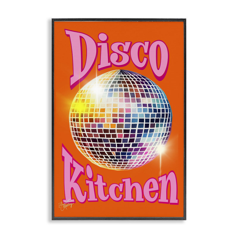 «Groovy Disco Kitchen», art de la giclée encadrée par Elizabeth Medley, H 18 po x l 12 po, Giclée encadrée noir minuit