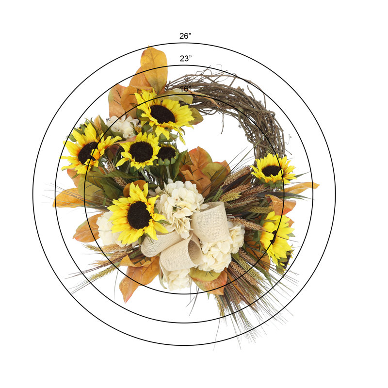 23" Sunflower and Hydrangea Fall Wreath