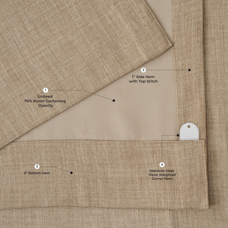 Ottis Faux Linen Room Darkening Curtain Panel, Nomad Tan, 50" W x 84" L