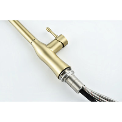 Brushed Gold Pull-Down Kitchen Faucet With Single Lever - Professional Design Inspired, High Arch And Exposed Spring For Better Control, 24" Supply Lines Included Control Optimal