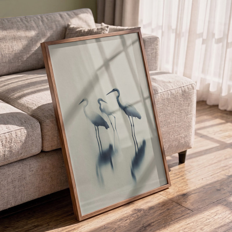 Ethereal Egrets Print, 12 × 18, Matted Framed Print, White