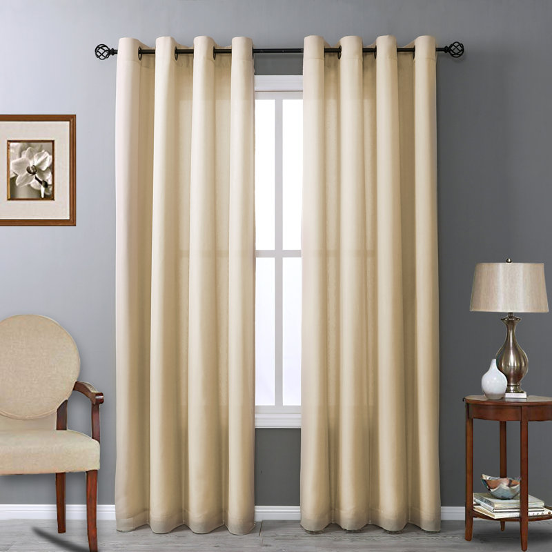 Galion Solid Color Semi-Sheer Thermal Grommet Single Curtain Panel, 54"W x 63"L, Mushroom