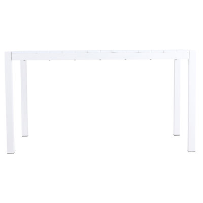 55 Inch White Rectangular Table For Indoor/outdoor Use In Garden, Terrace, Balcony - Lightweight Pp, & Rust Metal, Easy Assembly Modern Long Kitchen, Courtyard, Terrace Metal Frame, Non Slip Foot