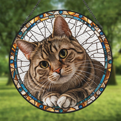 Portrait de chat tigré, vitrail, panneaux de verre pour décoration de fenêtre