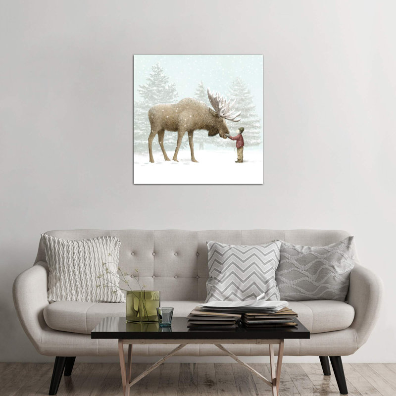 Winter Moose by Eric Fan - Floater Frame Print on Canvas, 66.04 cm H x 66.04 cm W x 1.91 cm D, No Frame