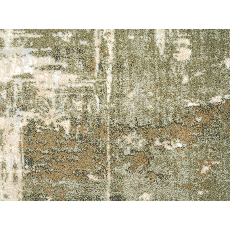 Tapis abstrait en polypropylène vert / gris, Rectangle 7 pi 9 po x 10 pi 2 po