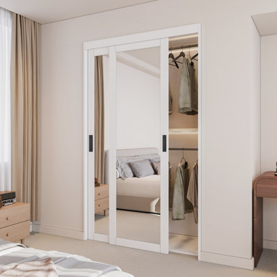 Porte coulissante en miroir blanc 1-Lite