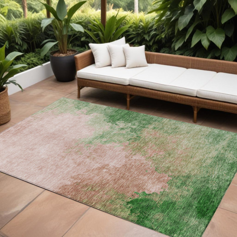 Tapis intérieur lavable abstrait rose et vert 9 pi x 12 pi