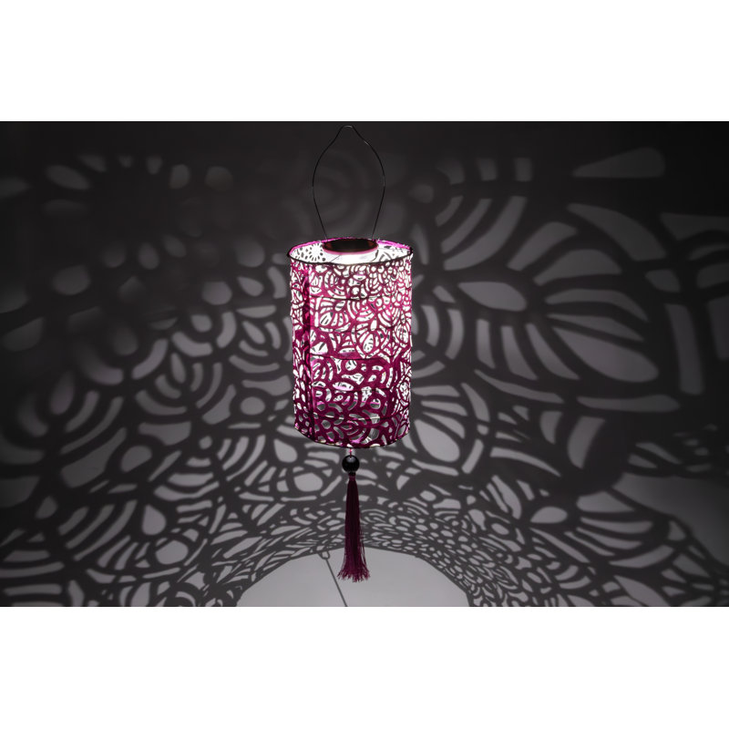 Stella Tassel 28.5" Cylinder Solar Lantern - Raspberry, Raspberry, Cylinder