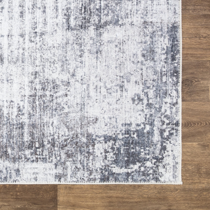 Tapis lavable antidérapant - gris / gris anthracite / bleu, Rectangle 9 pi x 12 pi