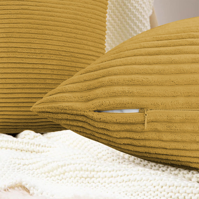 Striped Square 18cmX18cm Velvet Cushion Cover, Yellow