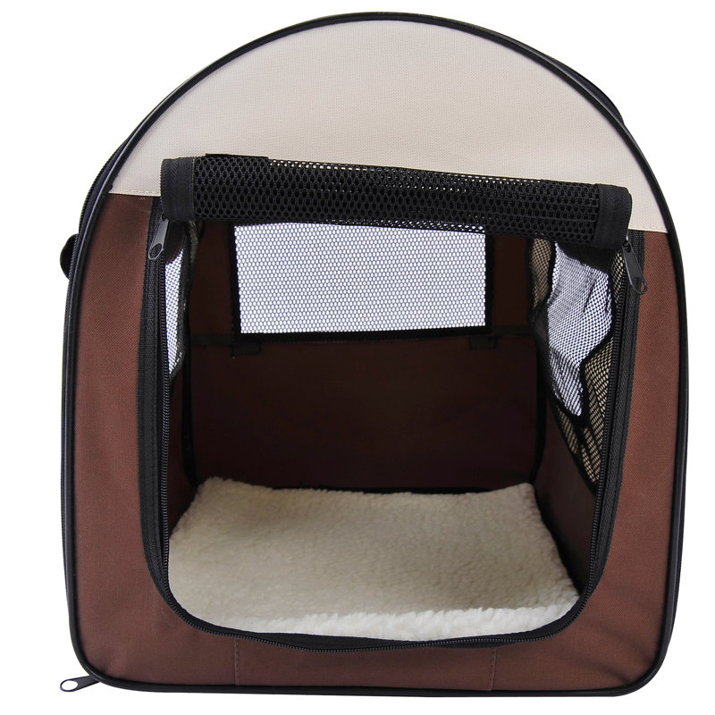 Misael Foldable Pet Carrier for Miniature Dogs 46L x 36W x 41H cm Brown, 41cm H x 46cm W x 36cm D, Brown