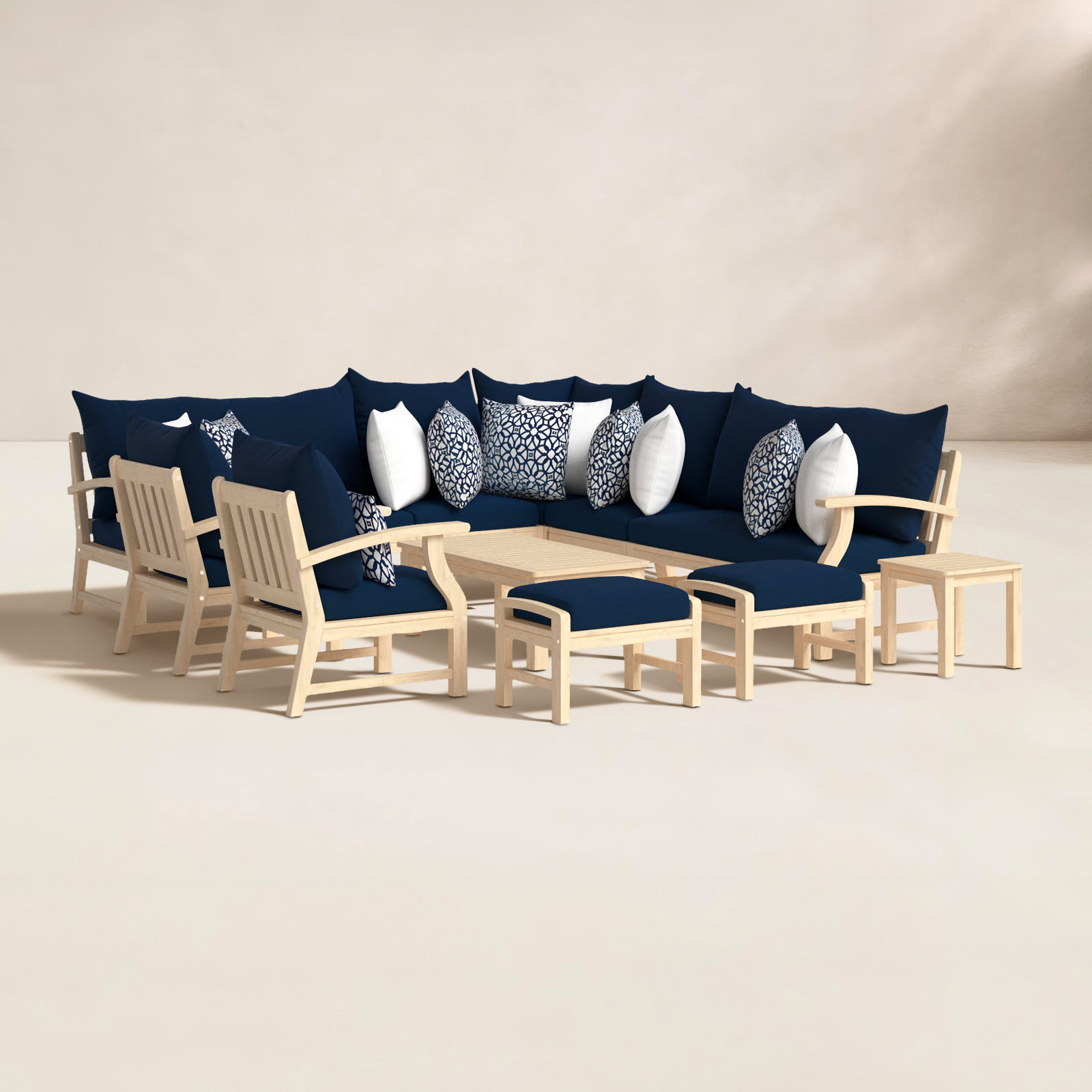 Paulet 11 Piece Seating Group with Cushions, Navy Blue