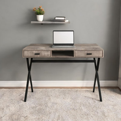Bureau de 119 cm (47 po) avec étagères, idéal pour le télétravail, structure en métal, piètement en acier, poids : 24,7 kg