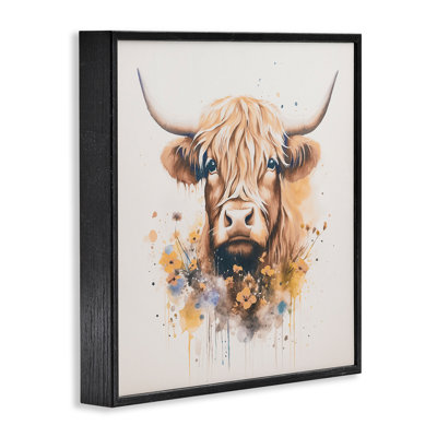 «Fancy Florals Highland Cow», art de la giclée encadrée par Andrea Haase