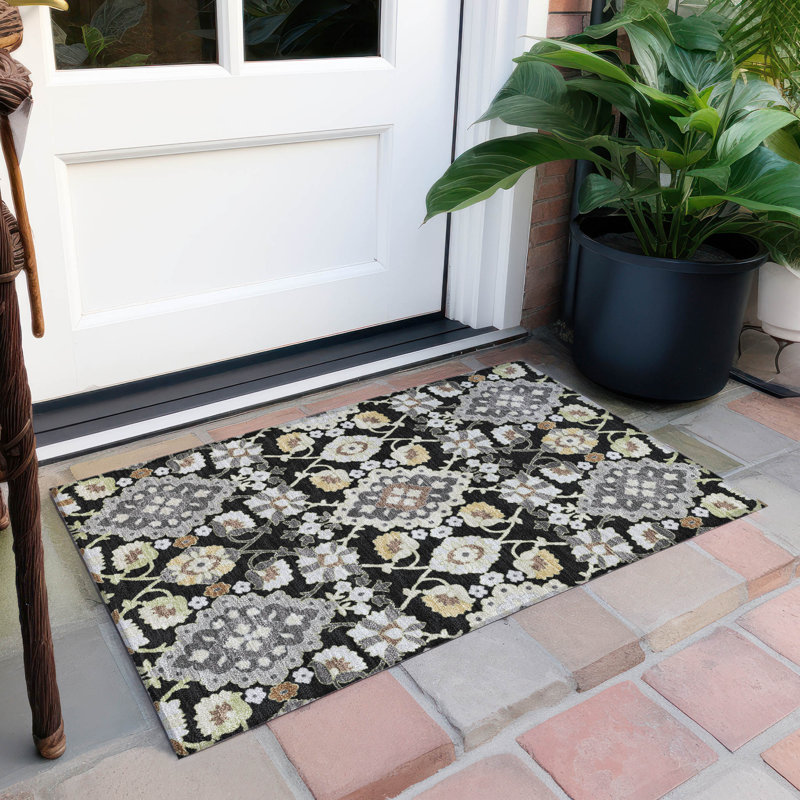Black Rectangular Washable Synthetic Area Rug, 30" x 20"