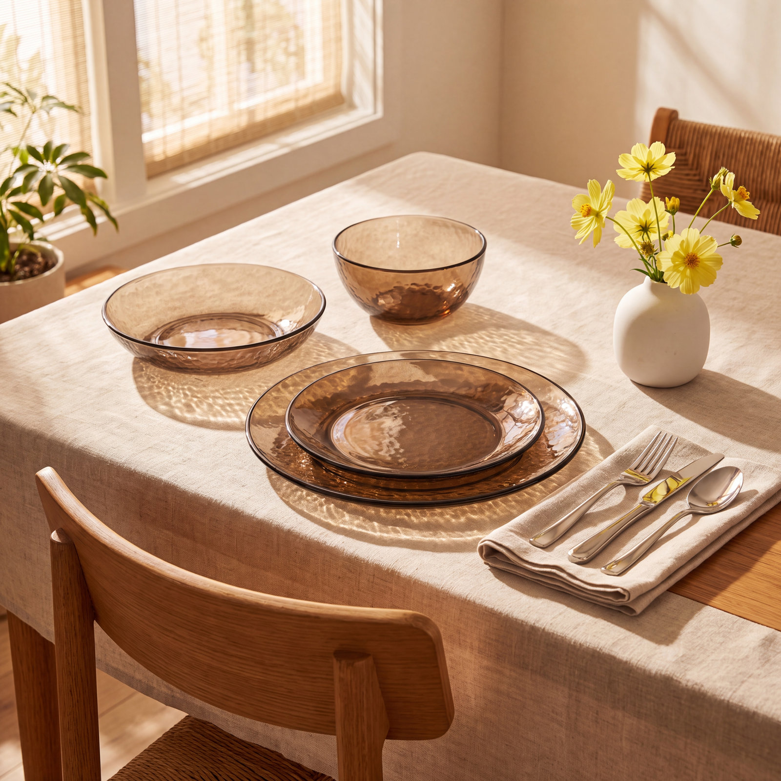 Fortessa Los Cabos 16 Piece Glass Dinnerware Set, Ginger 