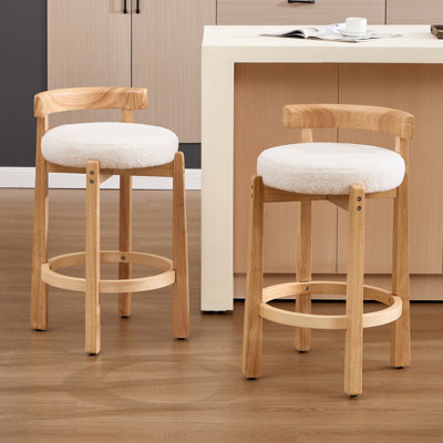 Ensemble de 3 tabourets de bar Mid-Century à hauteur de comptoir à dossier bas avec cadre en bois, tabourets de bar rembourrés blancs pour comptoir