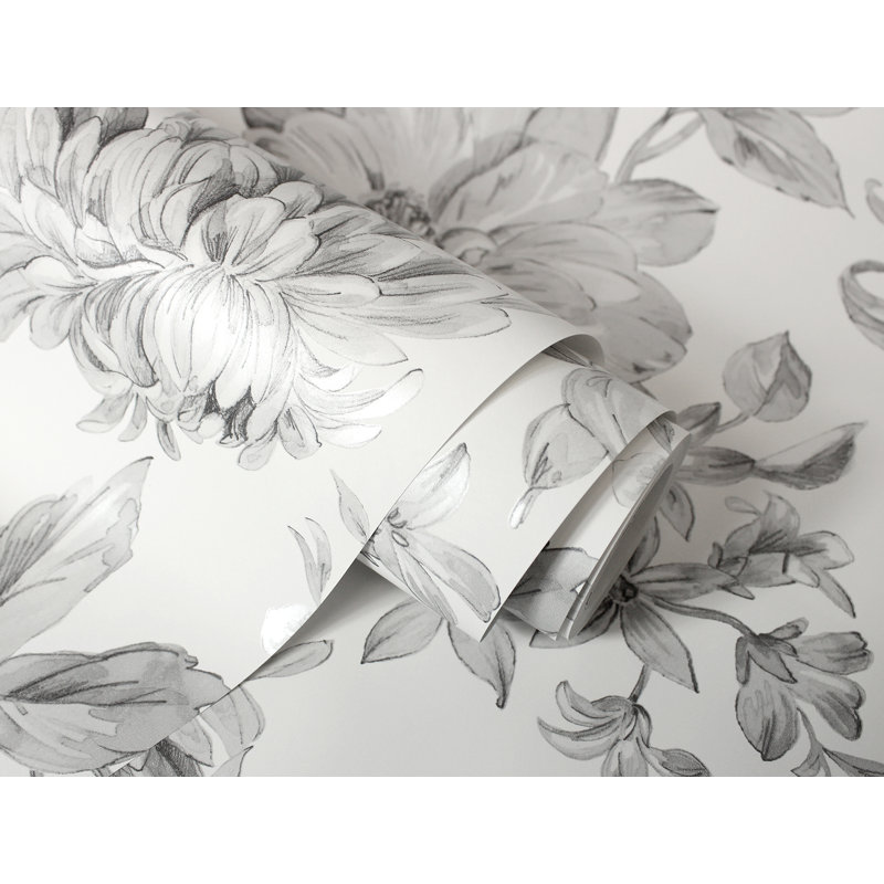 Papier peint floral Gabriela, Gris