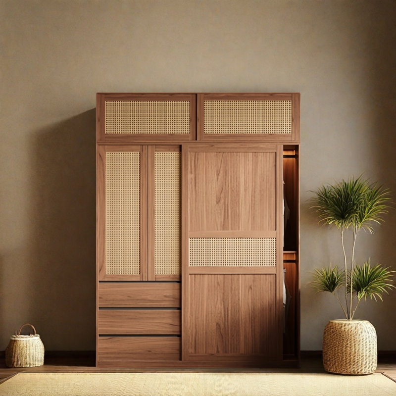 Garde-robe coulissante simple et élégante en osier, H 97,64 po x l 47,24 po x P 23,62 po