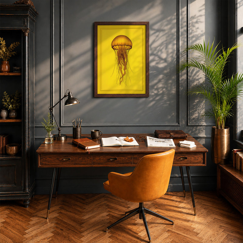 Drifting Jellyfish Botanical - Print, A2 - 59.4 x 42.0 cm, Walnut