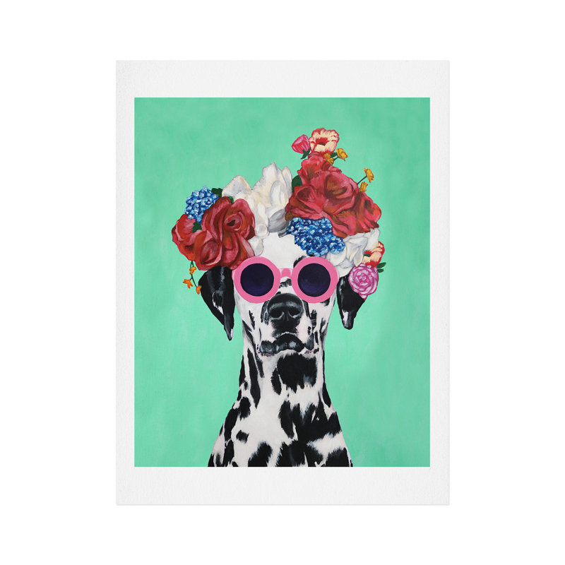 « fleur power dalmatien turquoise », impression, H 10 po x l 8 po x P 1 po
