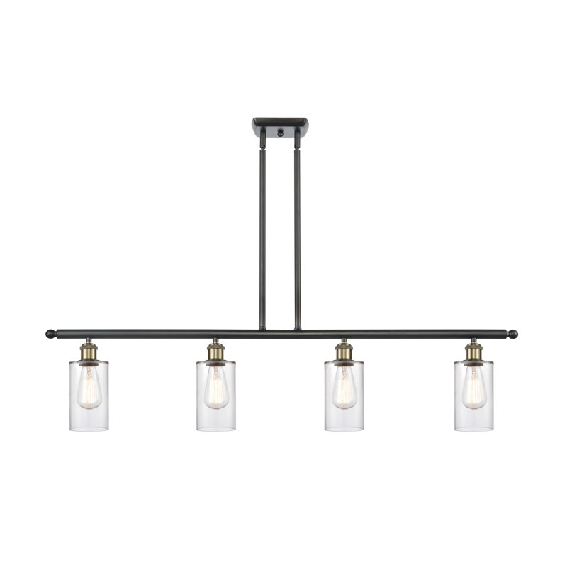 Luminaire suspendu pour îlot de cuisine 4 lumières Cloverdale, Transparent, Ampoule non incluse, Laiton antique noir