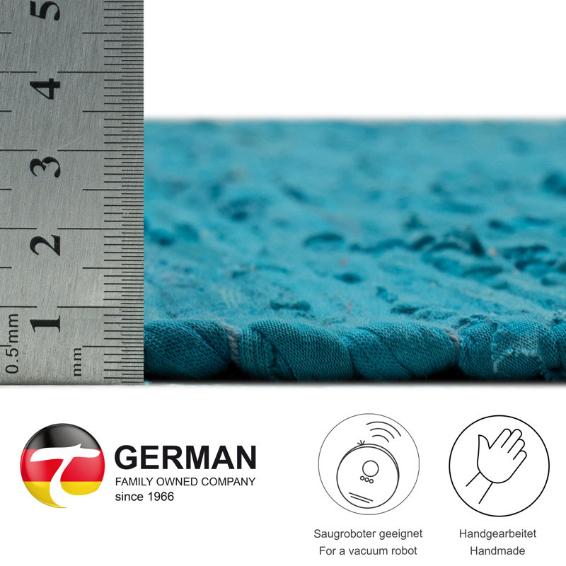 Handmade Happy cotton rug in turquoise, Rectangle 160 x 230cm