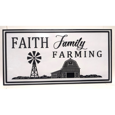 Décoration murale horizontale en métal Faith Family Farming - Art textuel sur métal sans cadre