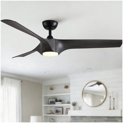 56" Modern Farmhouse Reversible Quiet Motor Ceiling Fan Light with Dark Grey ABS Blades
