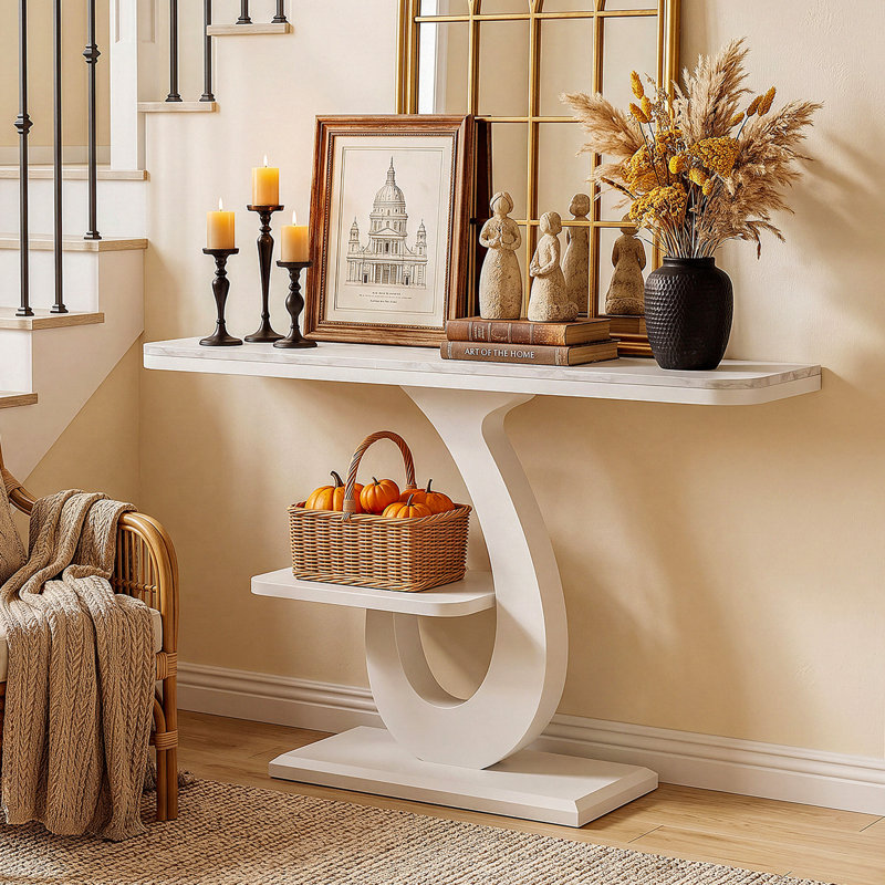 Console de table en faux marbre 39,37 "avec tablette à 2 niveaux