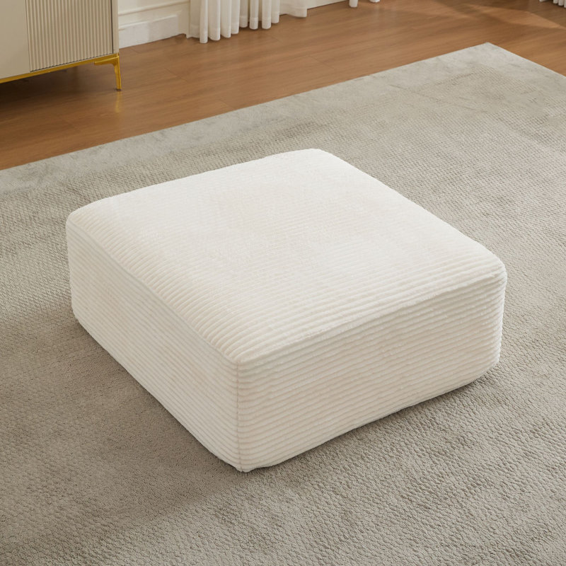 Acuna Corduroy Upholstered Ottoman, Creamy White