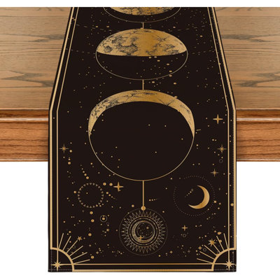 Astrology Moon Magic Art Table Runner, Seasonal Mystical Gothic Kitchen Dining Table Decoration for Home Party Decor 13x108 Inch