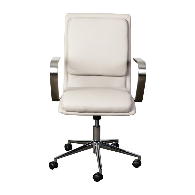 Mid-Back Designer Upholstered Swivel Executive Office Chair with Armrests, Chrome, Taupe