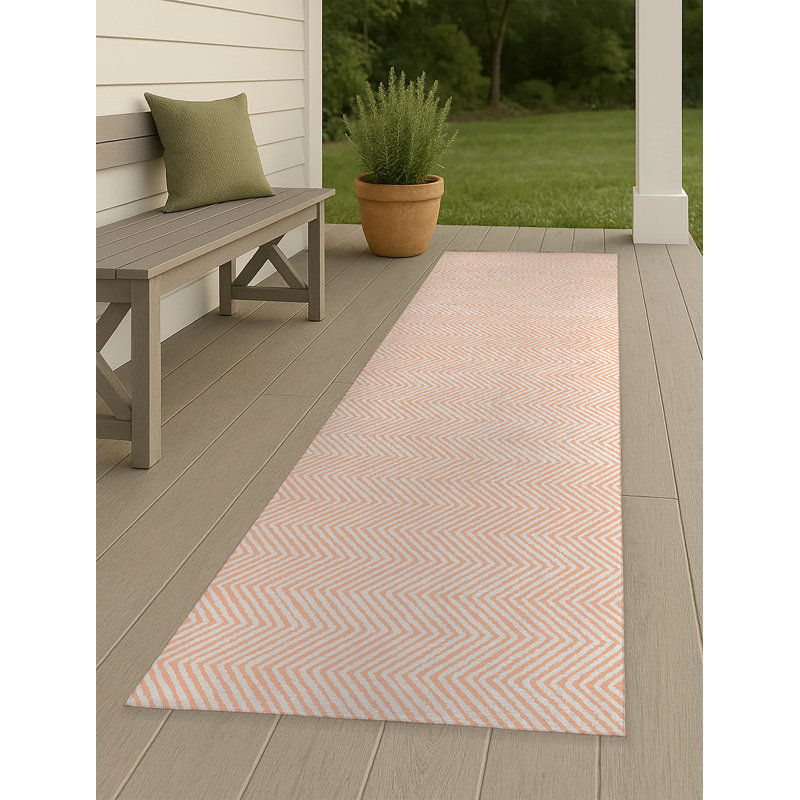 Chevron Groove Non-Slip Outdoor Rug, Runner 2'6" x 8'